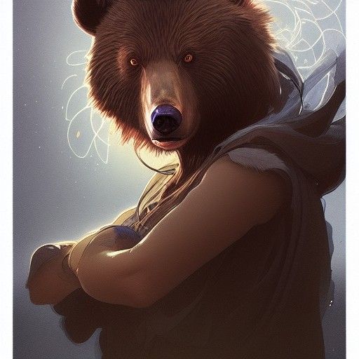 Detailed Bear Witch Portrait in Art Nouveau Style