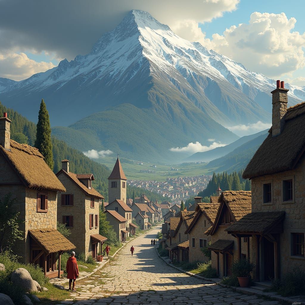 Ravaged Town Under Shadow of Mount Olympus