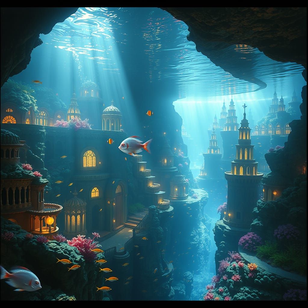Bioluminescent Underwater City Concept Art