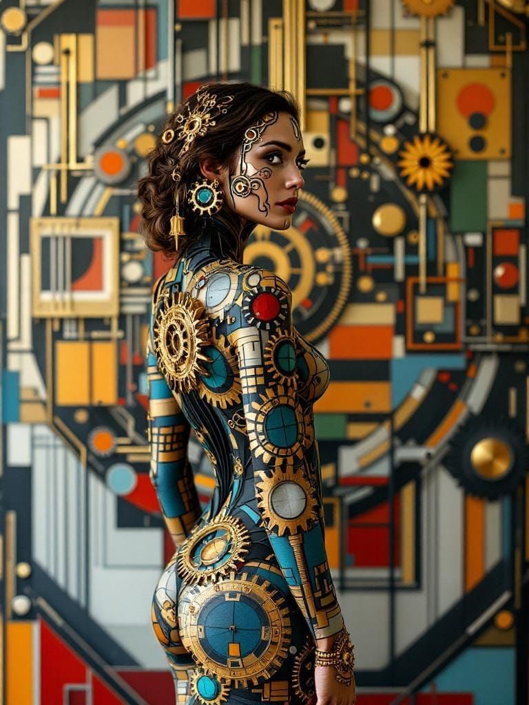 Geometric Fusion: Papercraft Woman in Retro-Futuristic Style