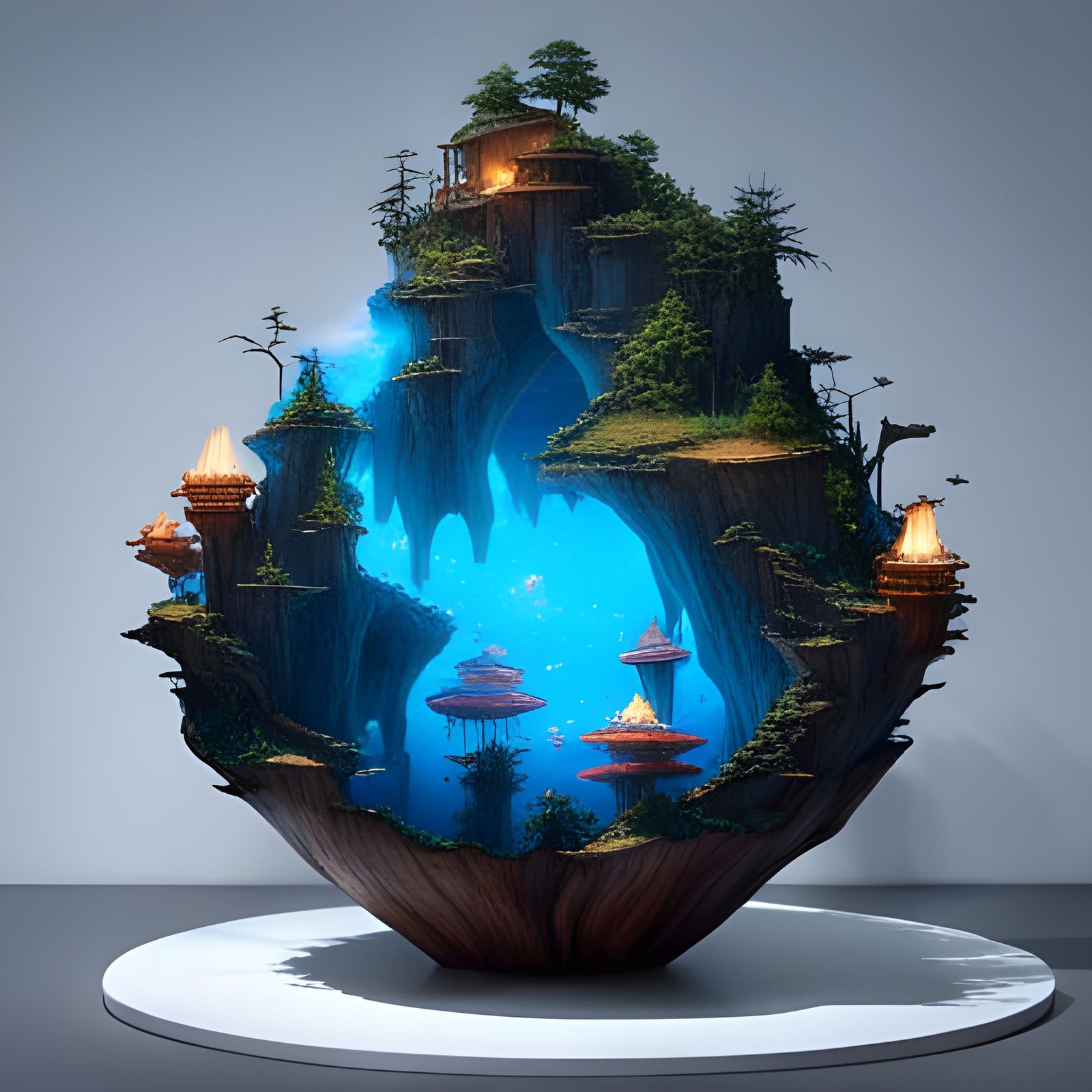 Stardust Lagoon: Wooden Mushrooms in a Galaxy