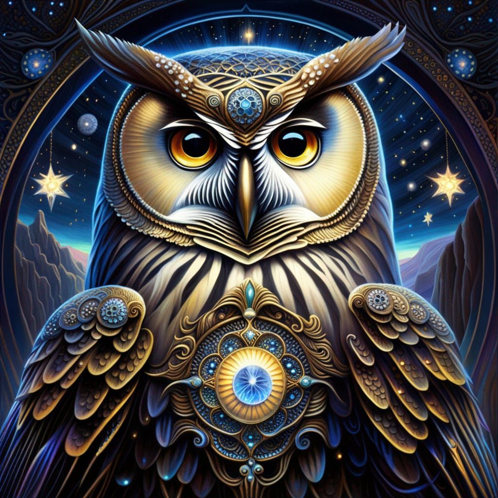 Great Owl Under Starry Night, Digital Art