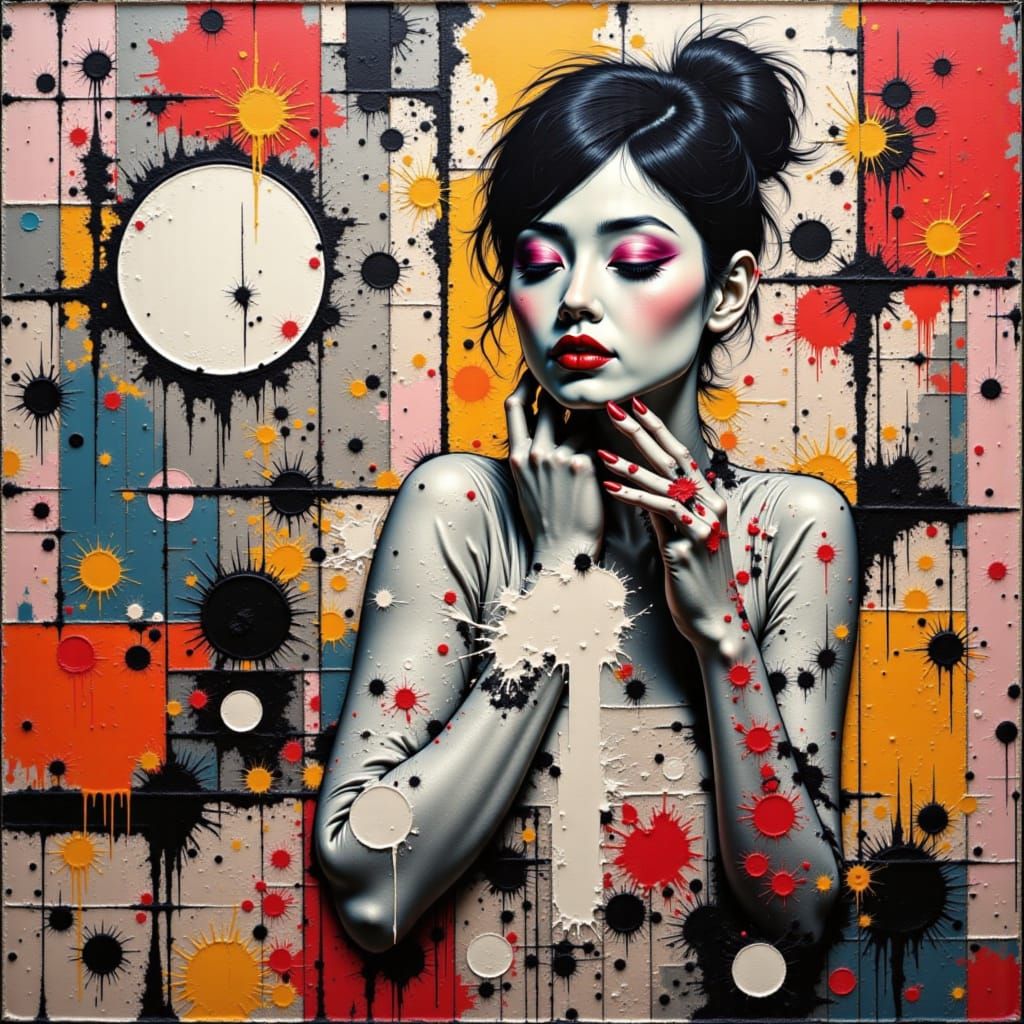 Fashion Model, abstract oil on canvas painting by Joam Miró Maria The background is ...