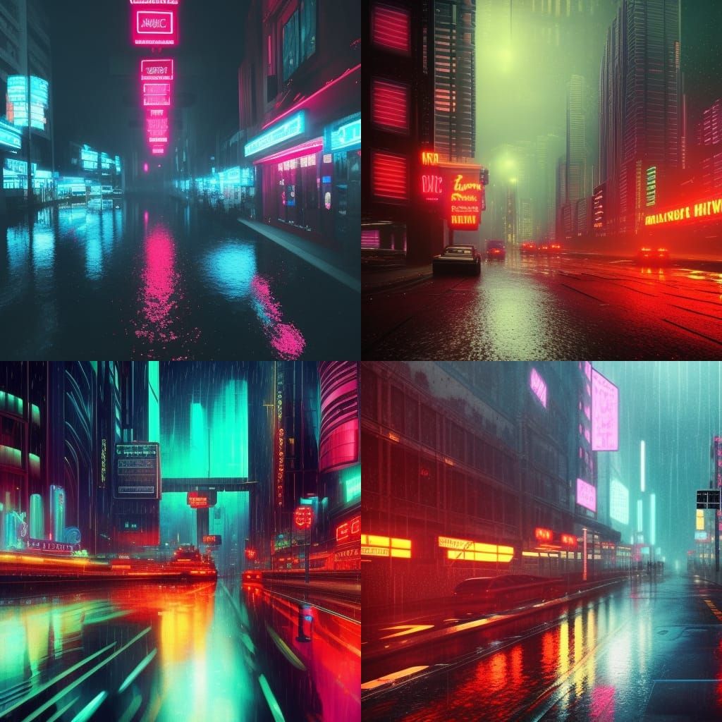 Synthwave Cityscape with Red Lights and Reflections