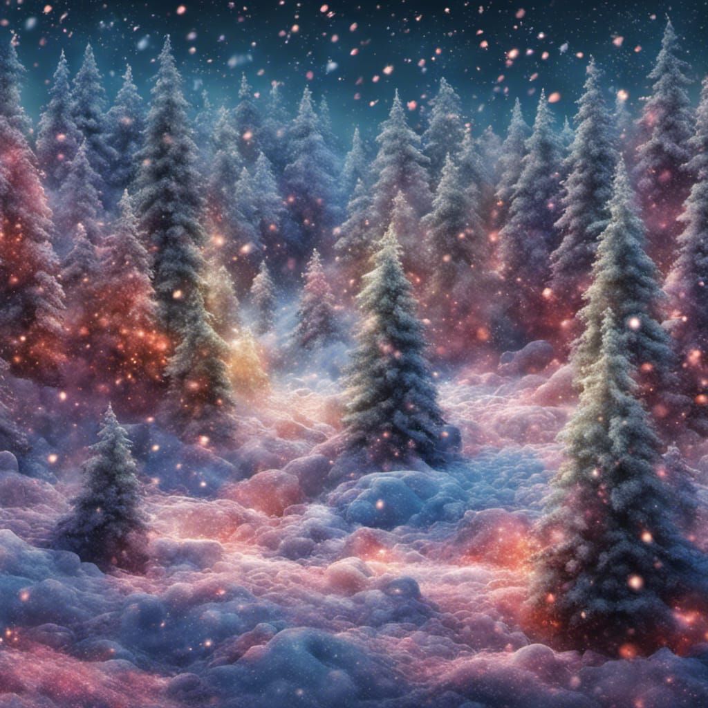 Glitter Snow Forest in Hyperrealistic Style