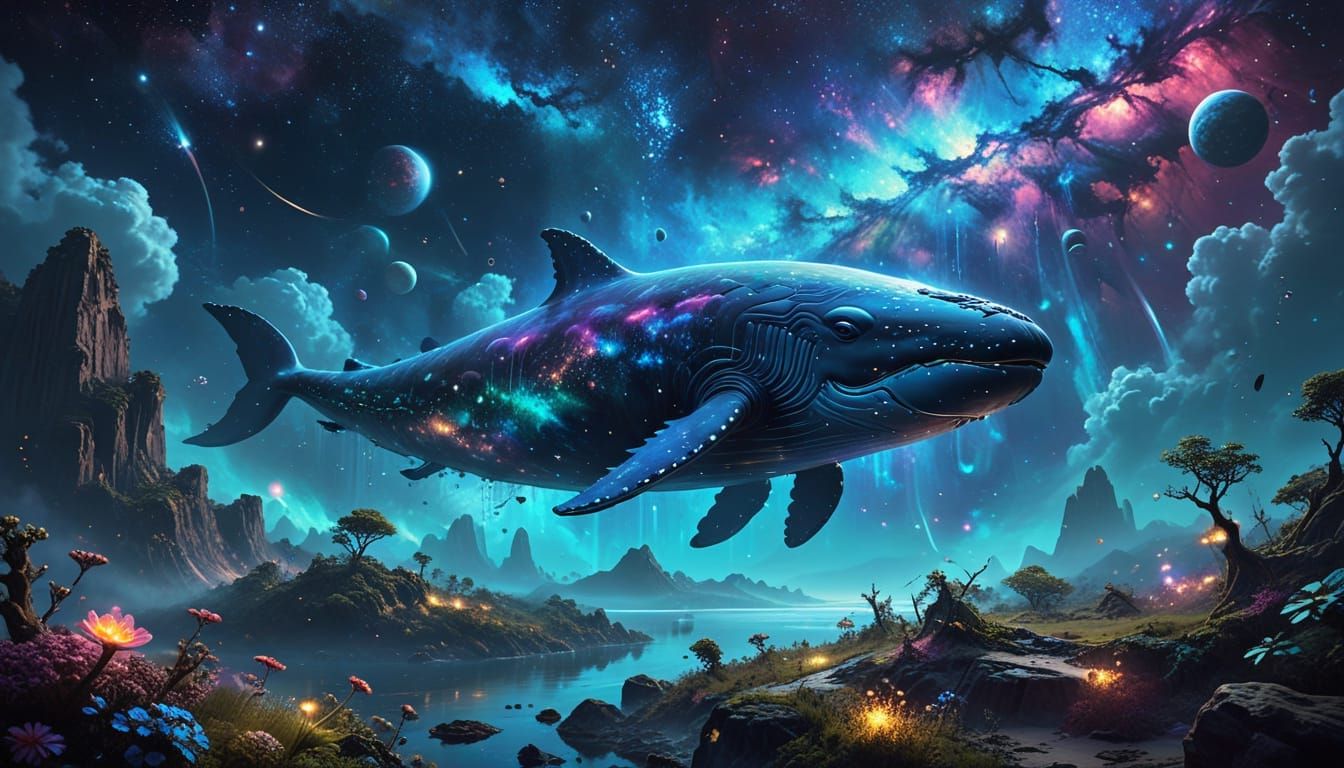 Iridescent Space Whale Drifting Through Nebula