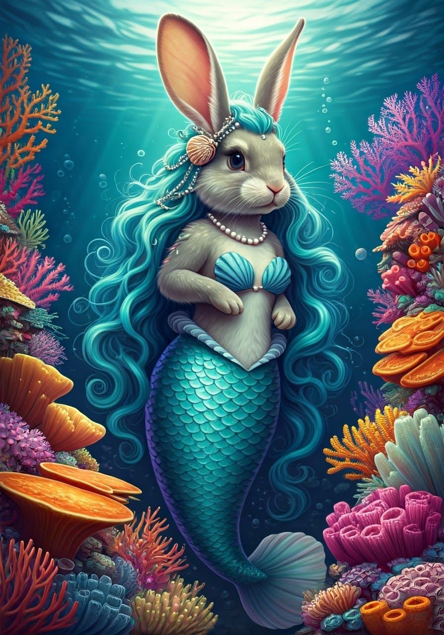 Iridescent Mer-Rabbit in Rainbow Coral Reef