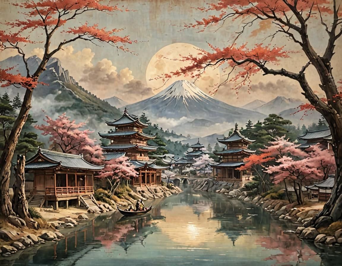 Ancient Japan: An Evocative Oil Painting