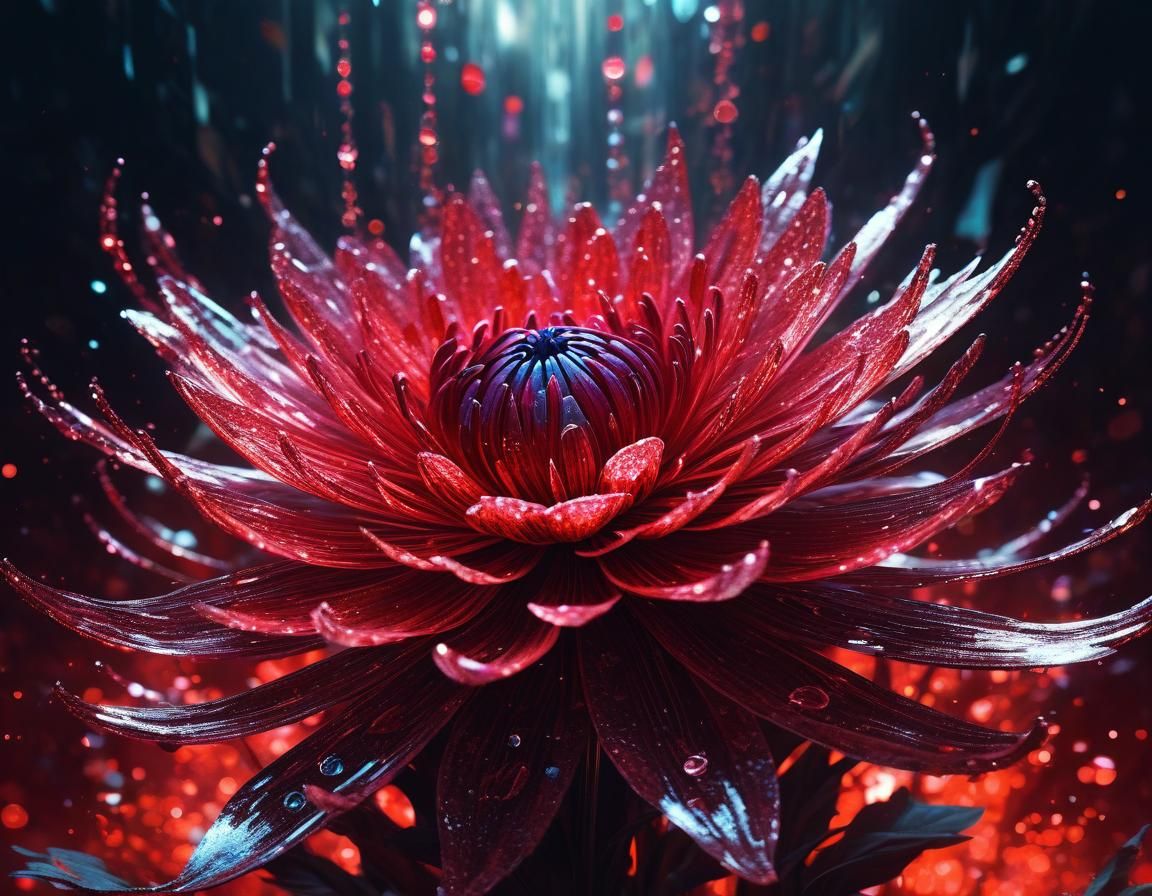 Ethereal Red Floral in Cyberpunk Style