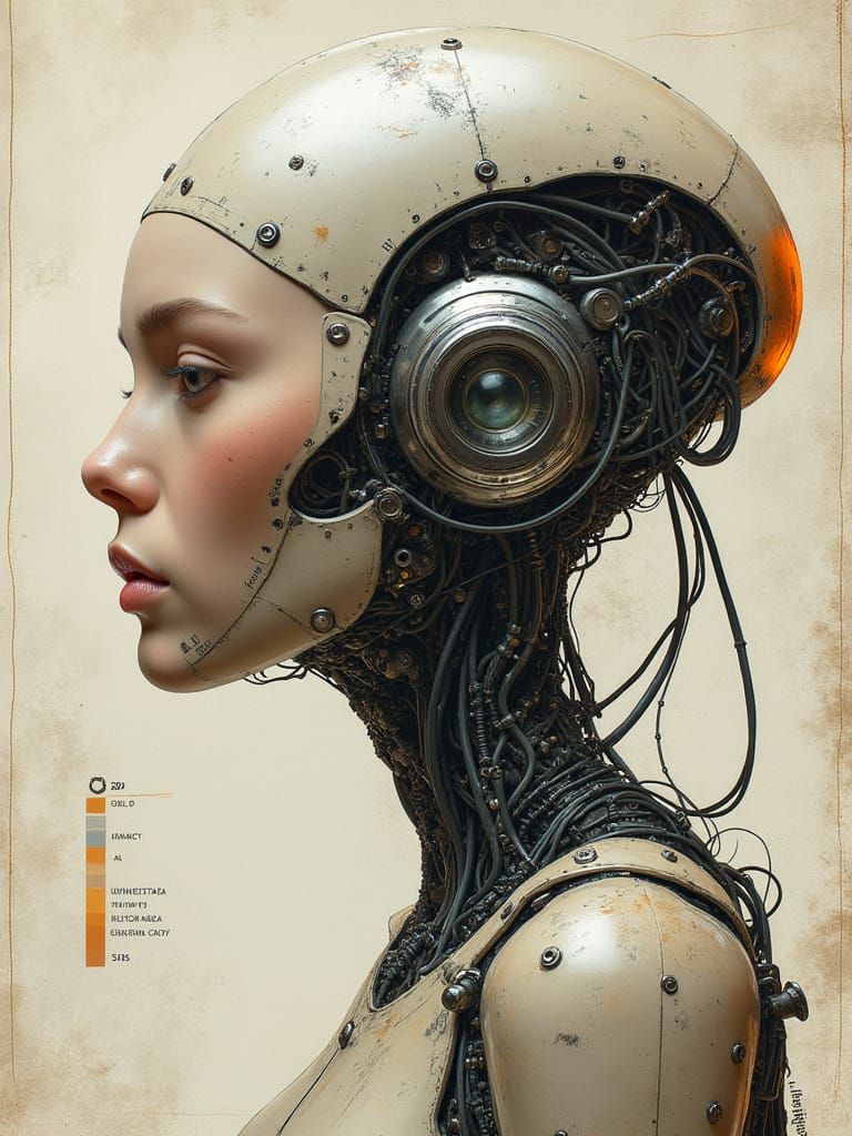 Cybernetic Mech-Alien in Dystopian Landscape