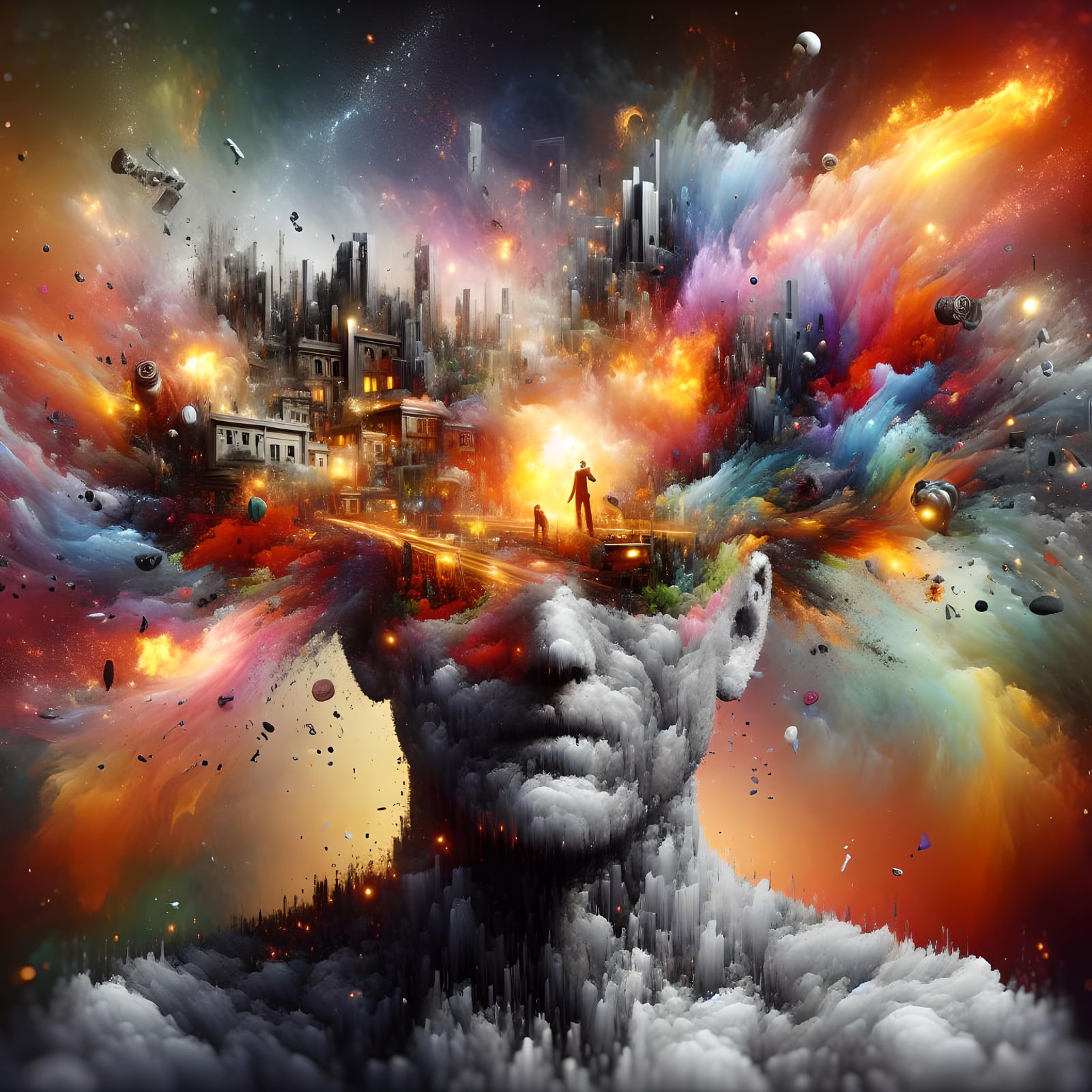 Surreal Riot Erupts from Mind in 8K Portrait