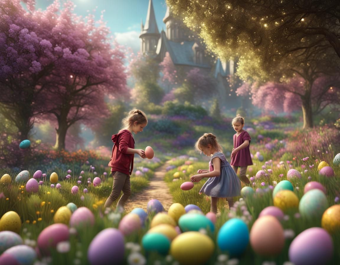 Children Find Easter Eggs in Fantasy Garden