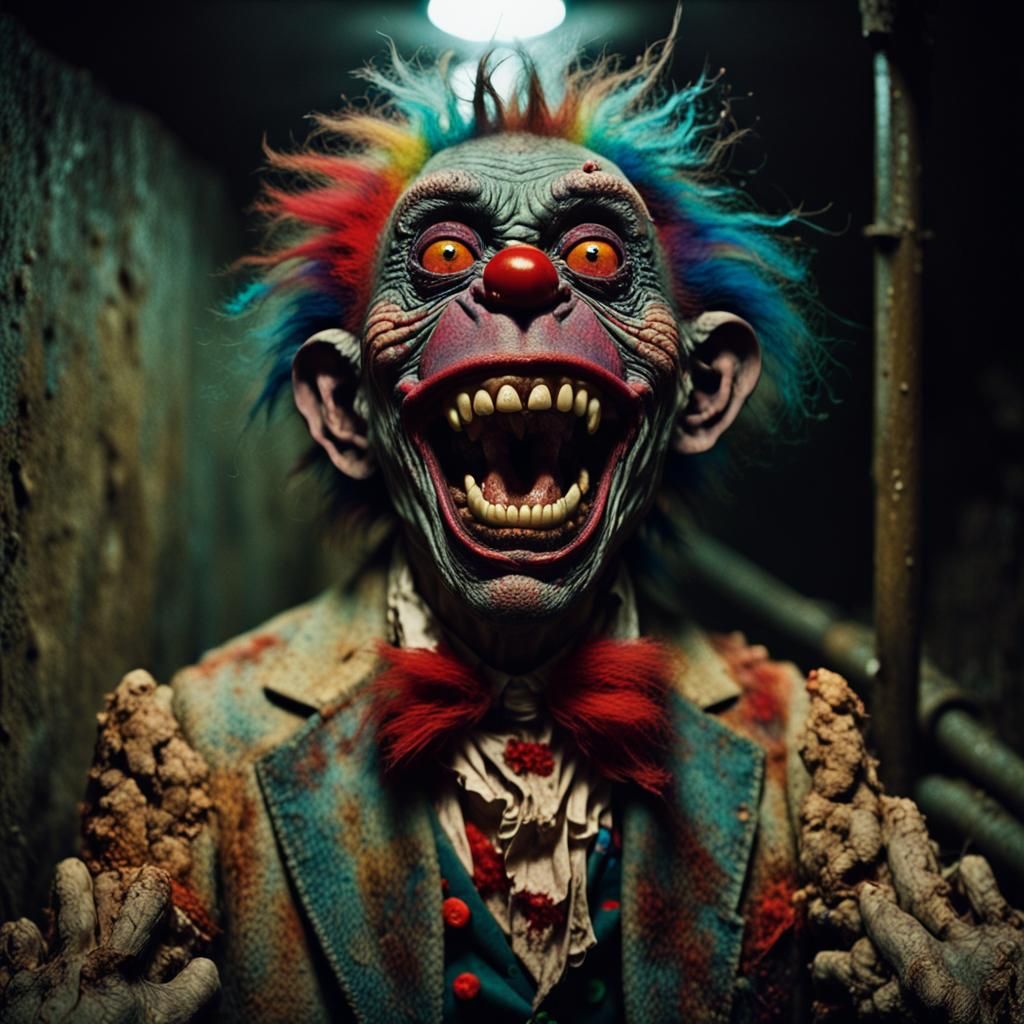 Surreal Zombie Monkey Clown Portrait in Triadic Colors