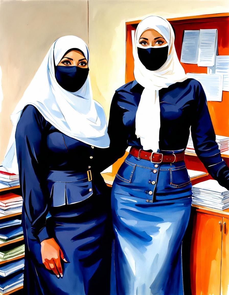Two Niqabi Teachers in Watercolor Style