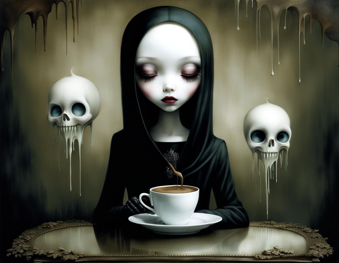 Surreal Goth Girls Drinking Coffee