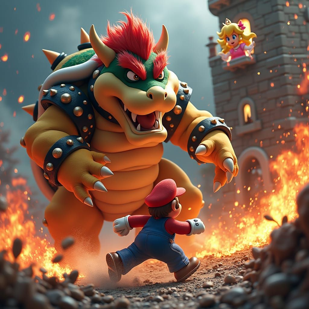 Bowser Attacks Peach's Castle: A Fantasy Scene