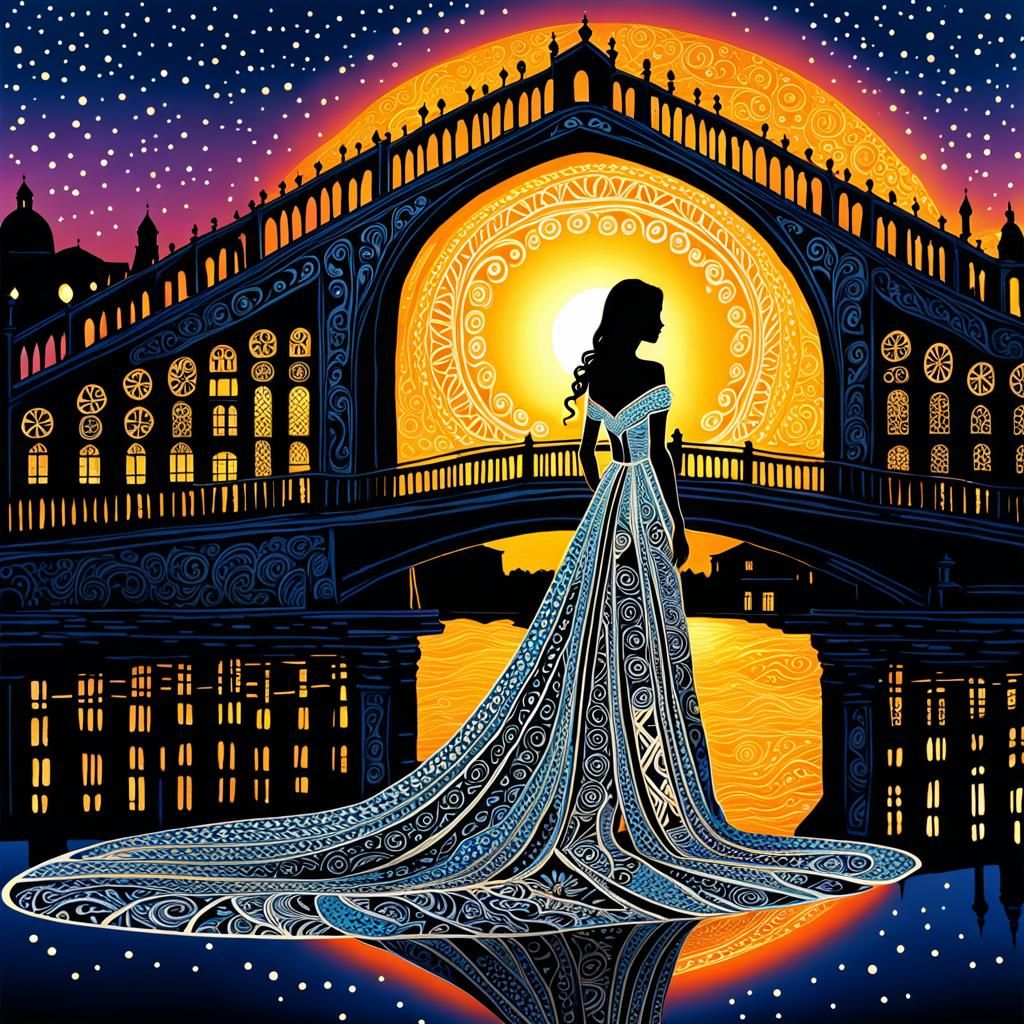 Woman in Runes Dress: Foam Art Zentangle in Venice