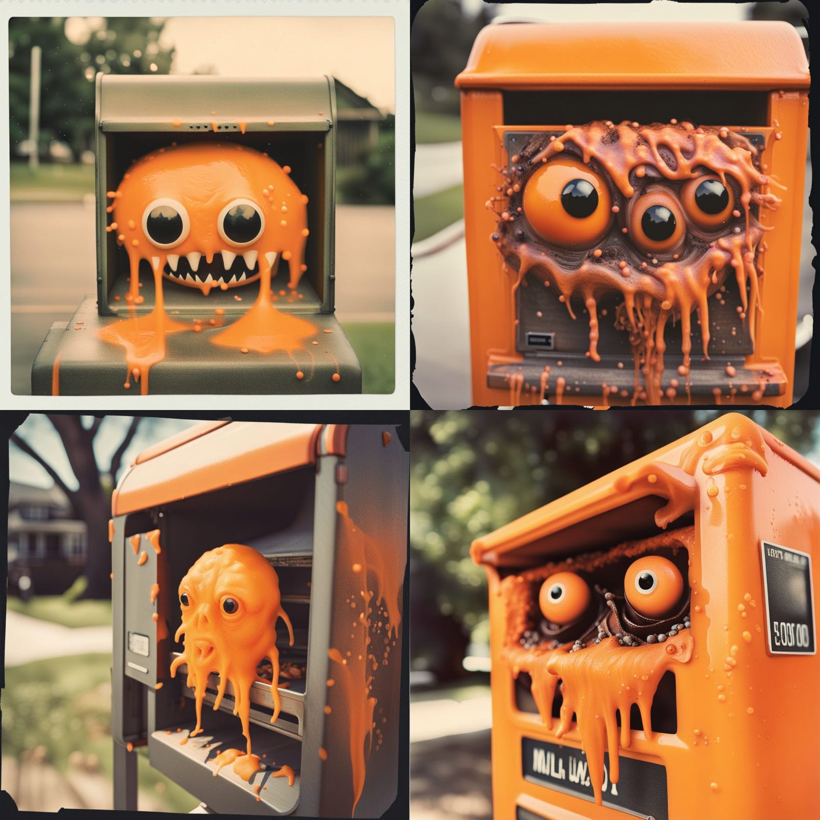 Slime Creature Bursting From Mailbox: Polaroid Close-Up