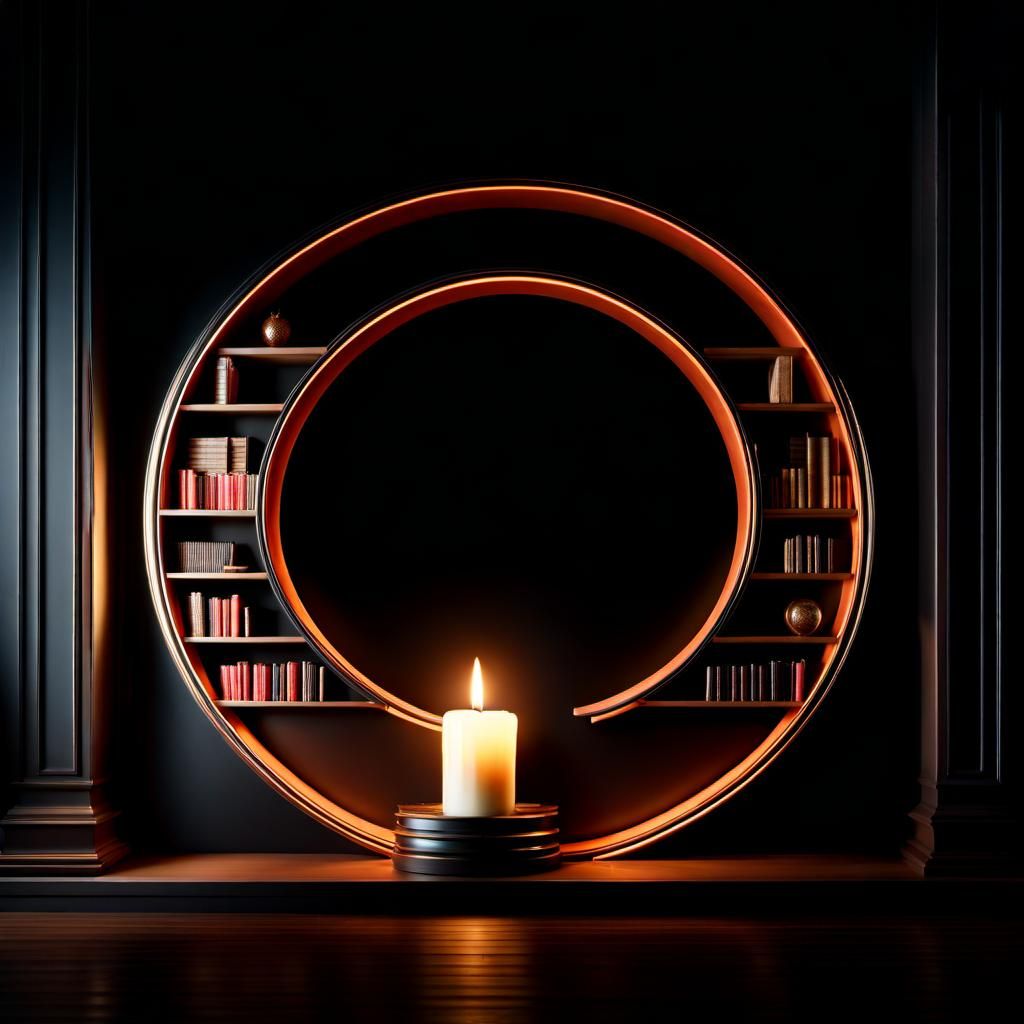 Fantastical Bookshelf with Candle in Digital Painting
