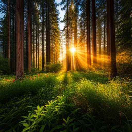 Cottage in Redwood Forest at Golden Hour