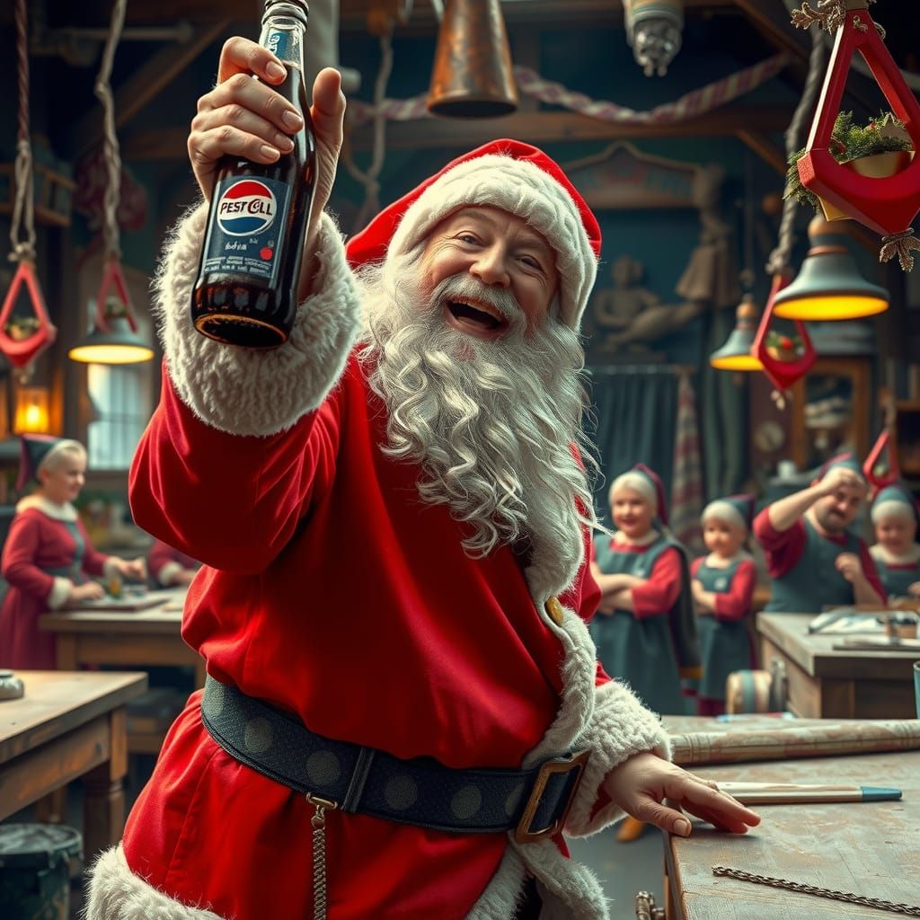 Joyful Santa Claus in Workshop Wonderland