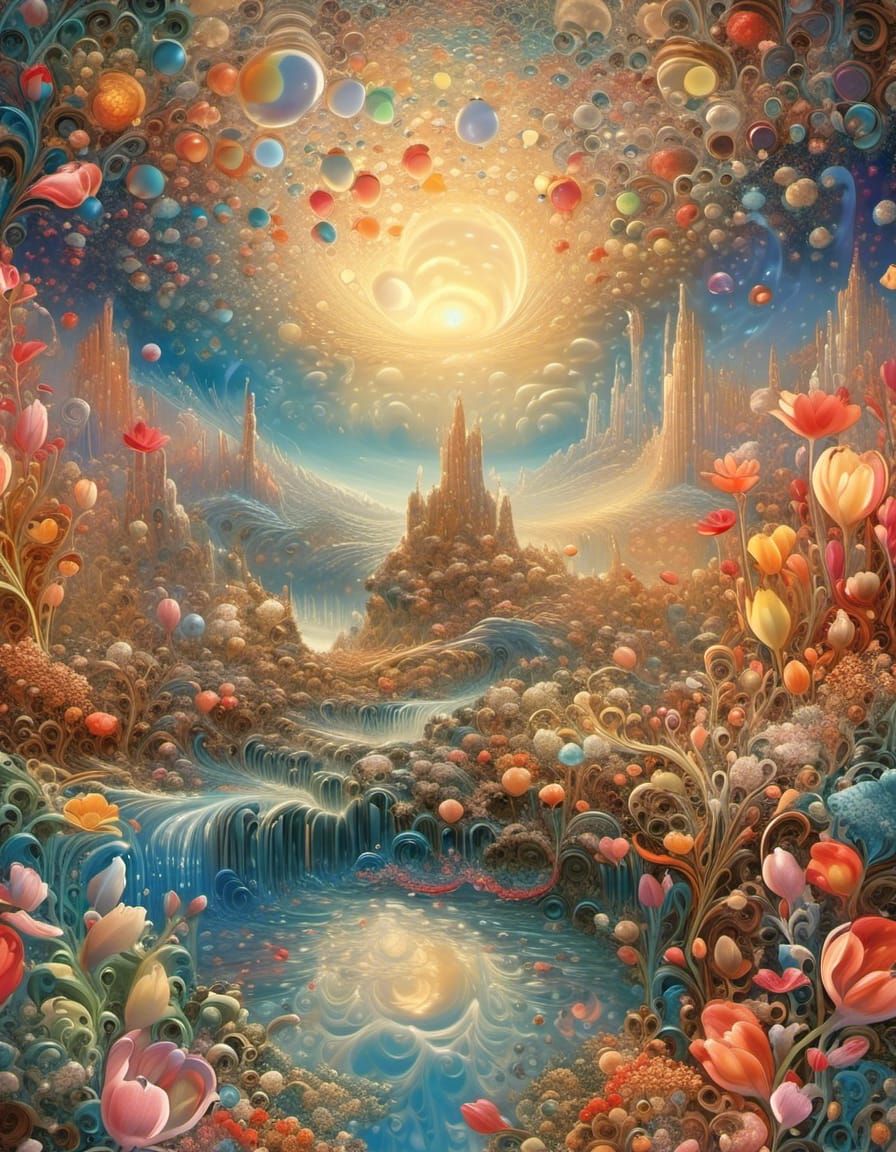 Iridescent Goddess of Tulips in Klimt Style