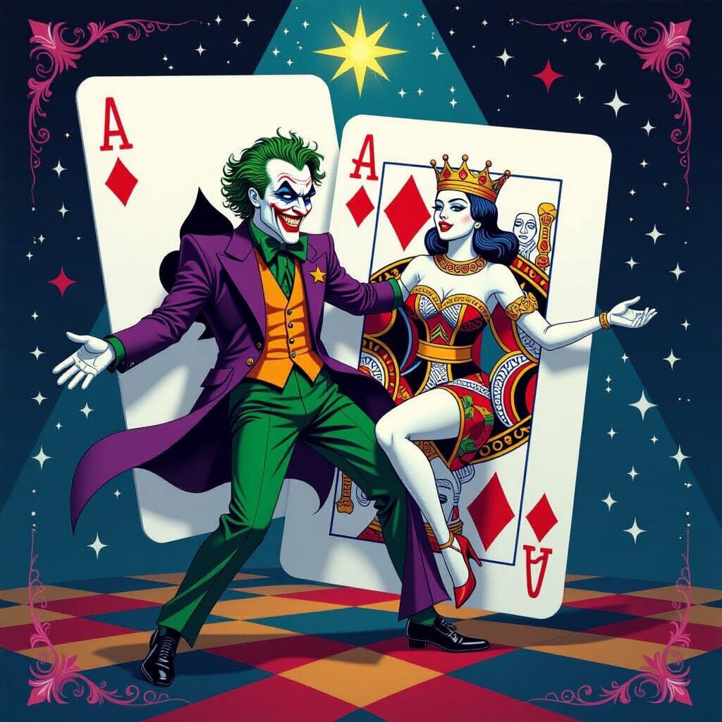 Dancing Joker Card: Holographic Astral Illustration