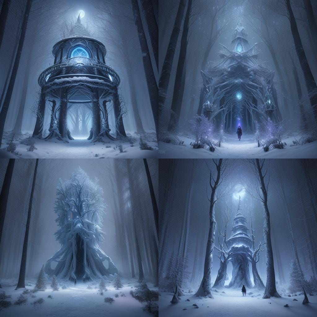 Iridescent Narnia Snow Forest at Night