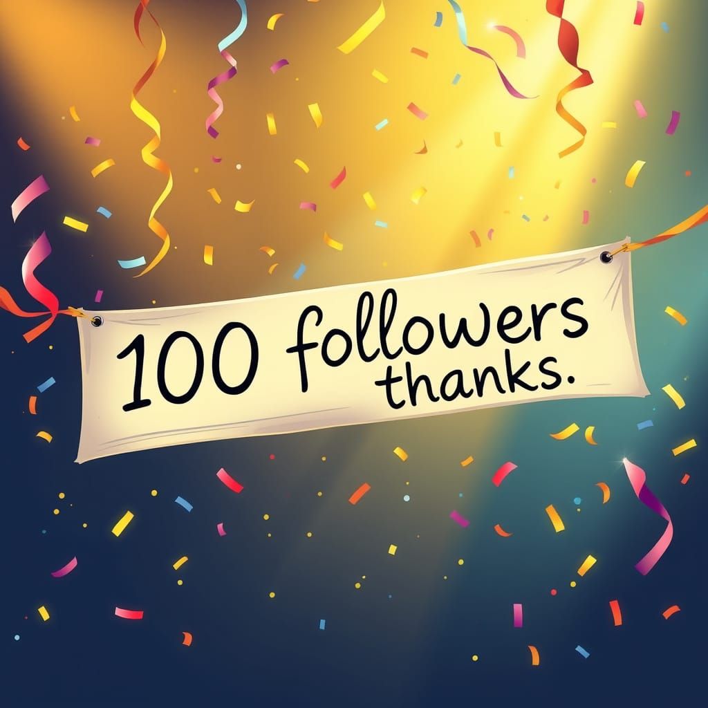 Festive "100 Followers Thanks" Banner with Confetti and Stre...