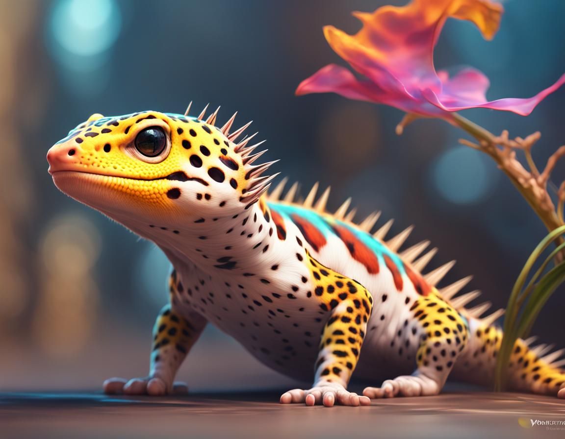 Armored Leopard Gecko Portrait in Detailed Splash Art