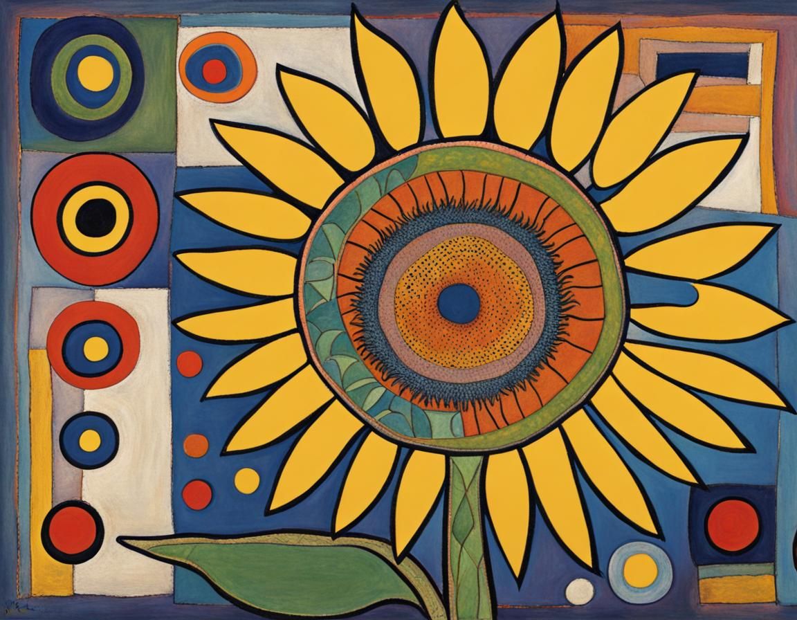 Abstract Sunflower in Art Brut Style