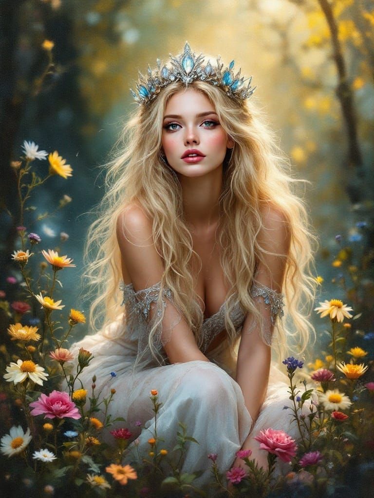 Mystical Fairy Queen in a Magical Forest at Moonlight