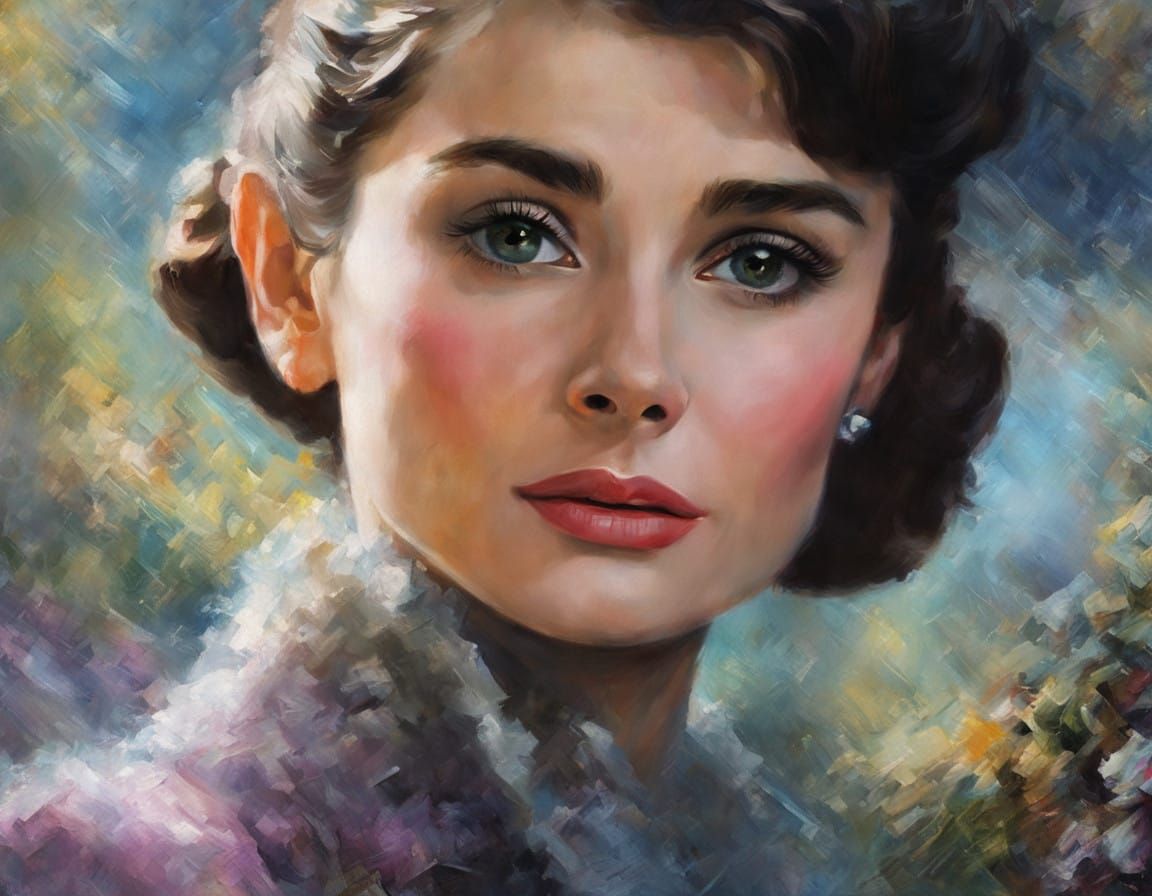 Audrey Hepburn Portrait as Dreamy Impressionist Movie Poster