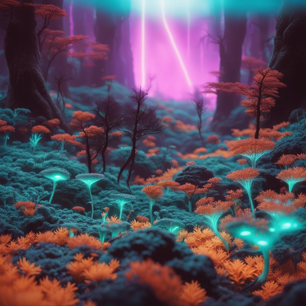 Neon lit alien forrest