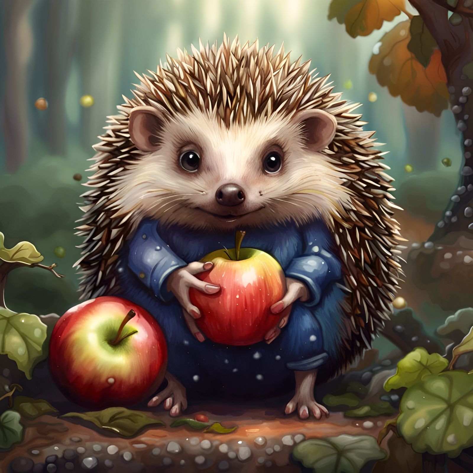 Hedgehog with Apple: Detailed Watercolor Painting