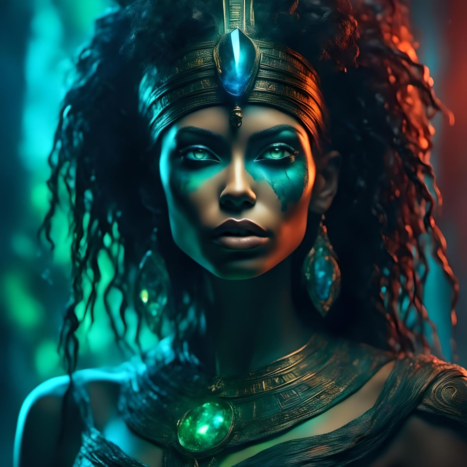 Gothic Pharaoh Woman with Laser Eyes Illustration