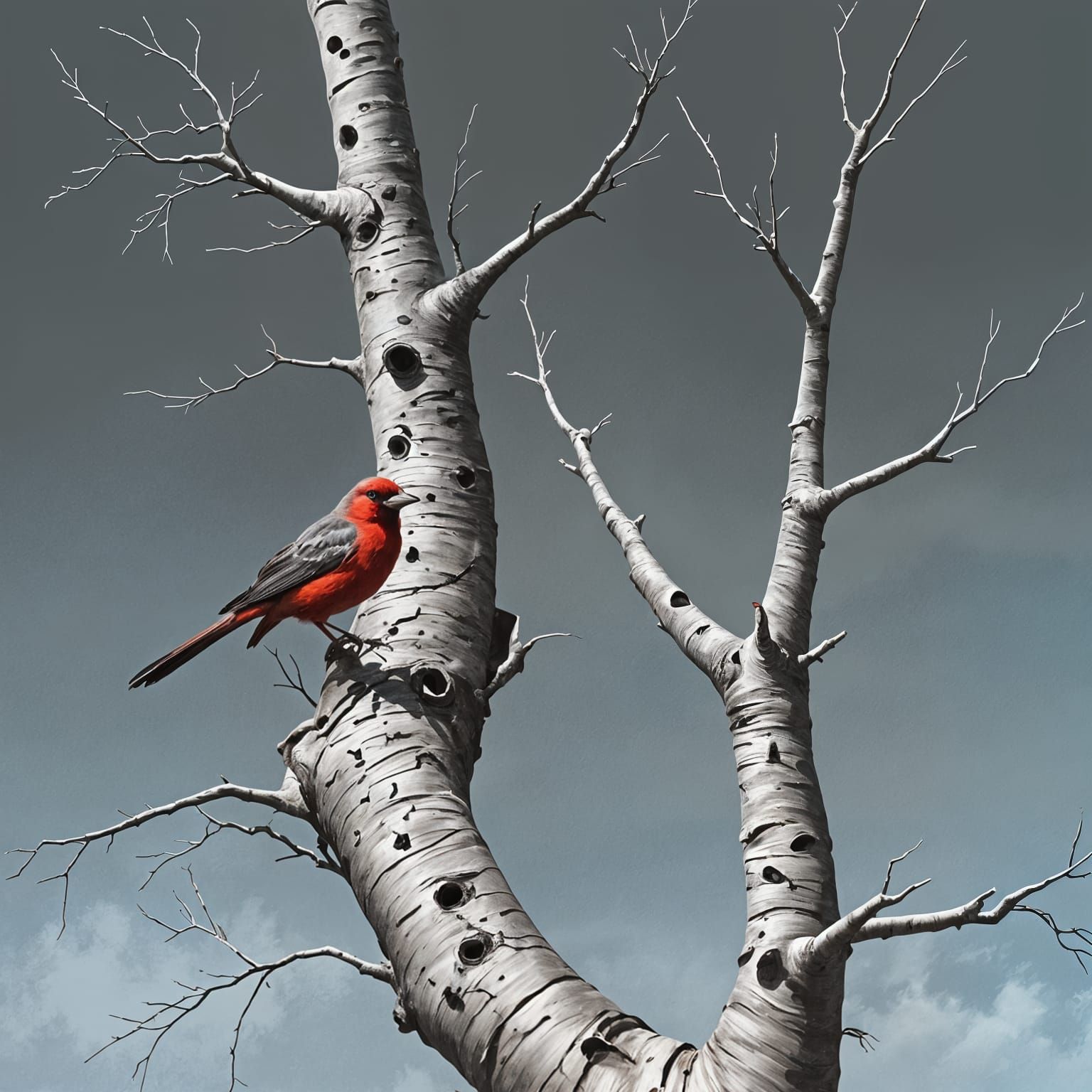 Vibrant Bird Perched on Branch in Soft Morning Light