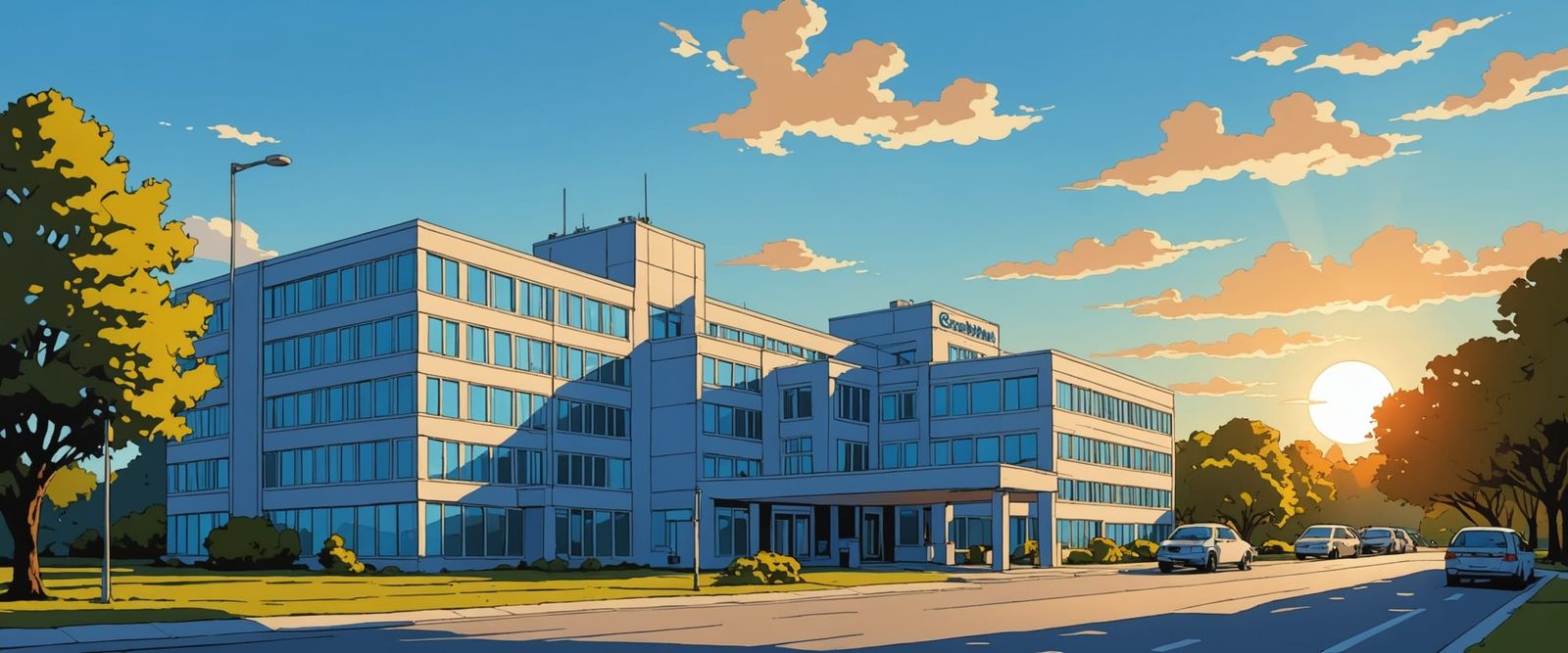 Hospital in Comic Book Style with Gouache