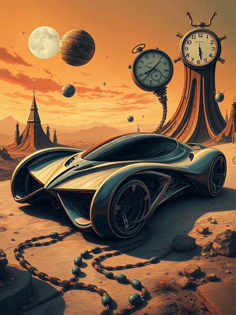 Biomechanical Supercar in Surreal Dali Landscape