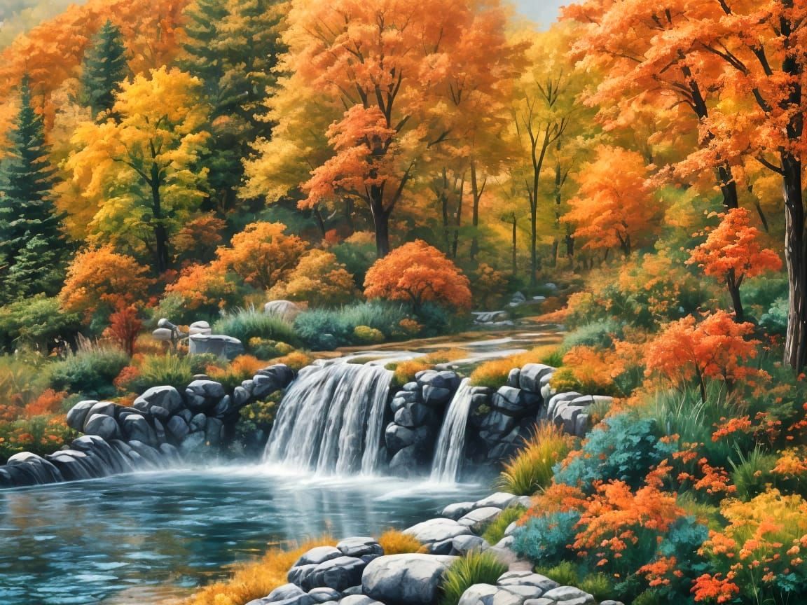 A stream with a waterfall