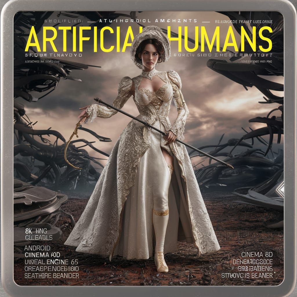 Futuristic Android Bride on Glossy Magazine Cover