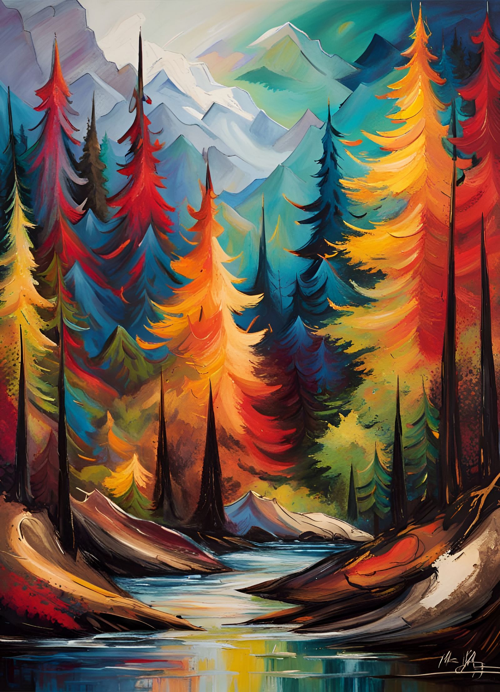 Abstract Wilderness Landscape with Bold Brushstrokes
