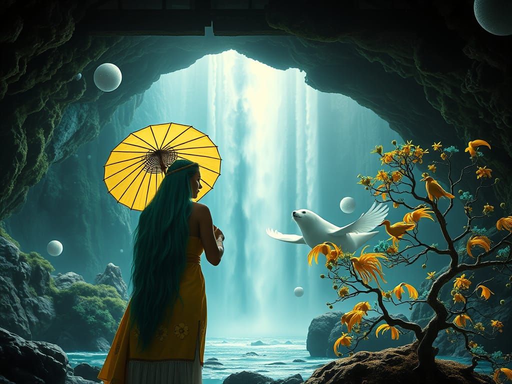 Celestial Cave Woman with Turquoise Hair