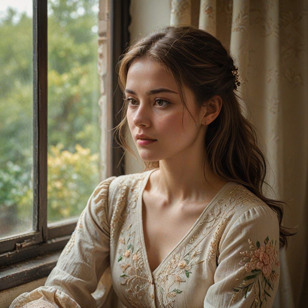 Portrait of a Young Woman in Oil Painting Style