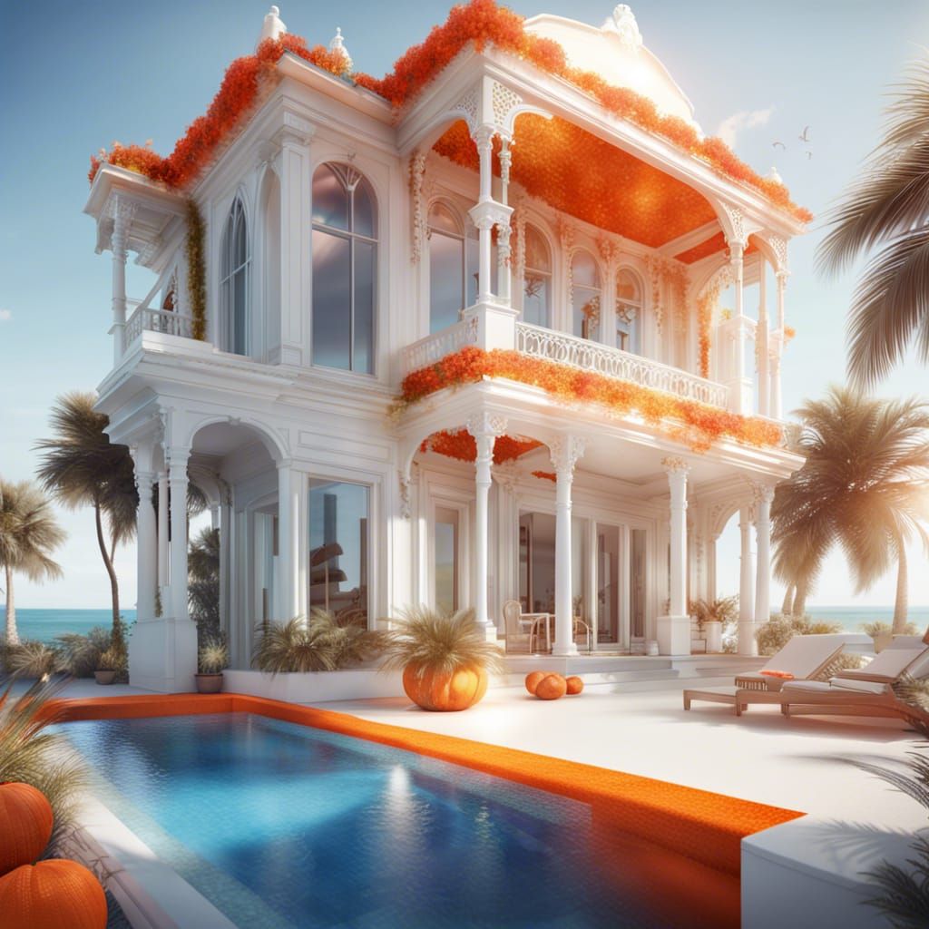 Hyperrealistic Beach Villa with Pool in CGI Style