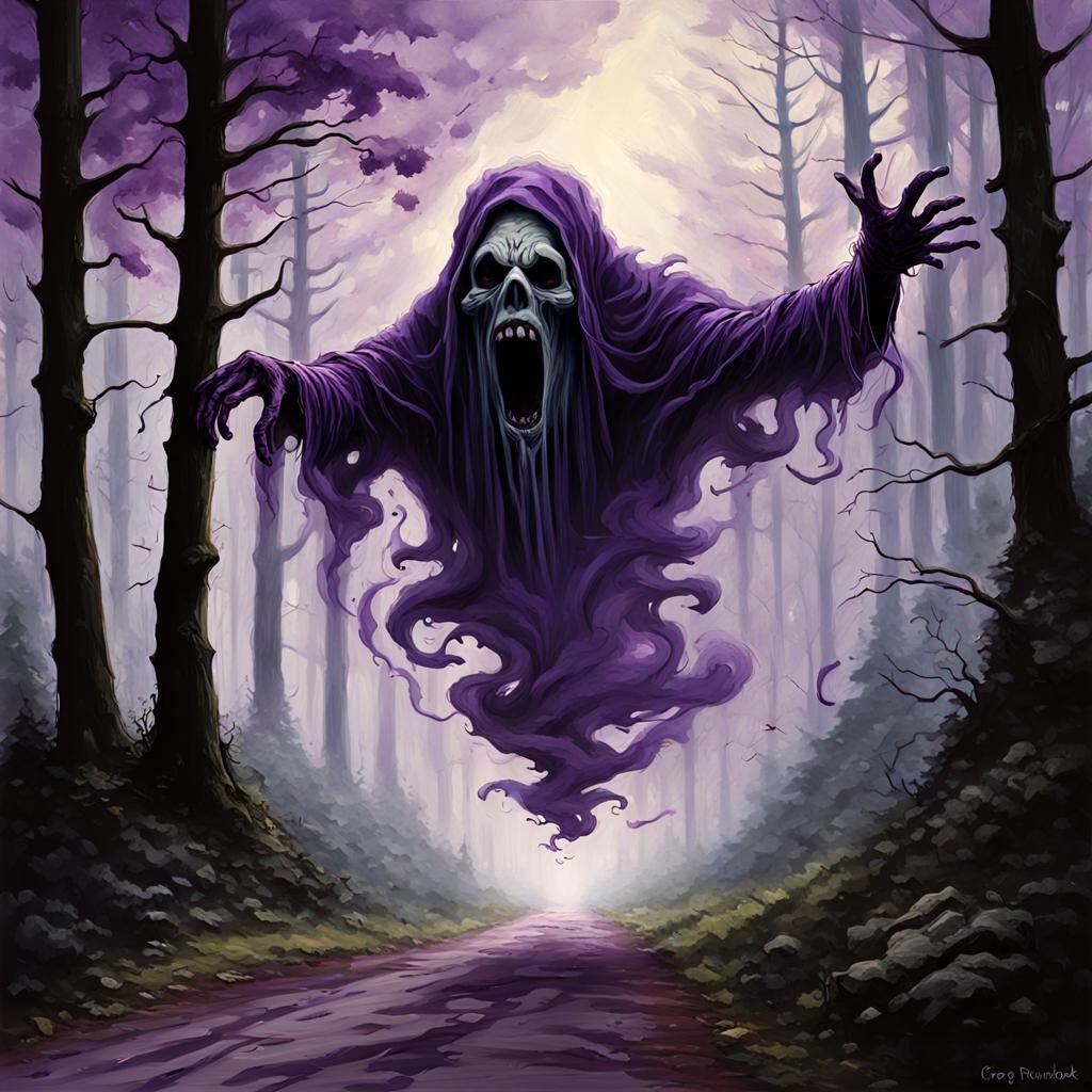 Sinister Purple Smoke Ghost on Forest Path