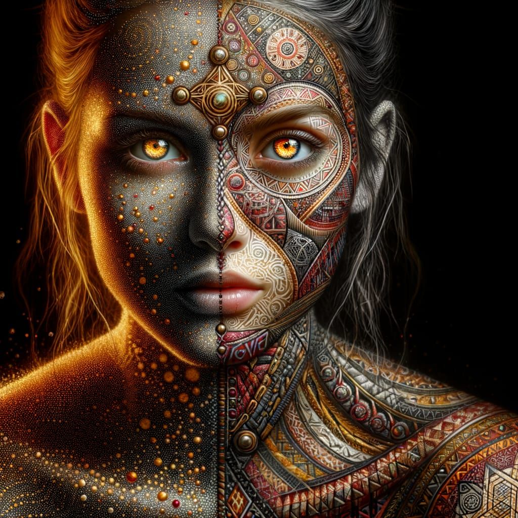 Pointillist Woman in Geometric Body Paint