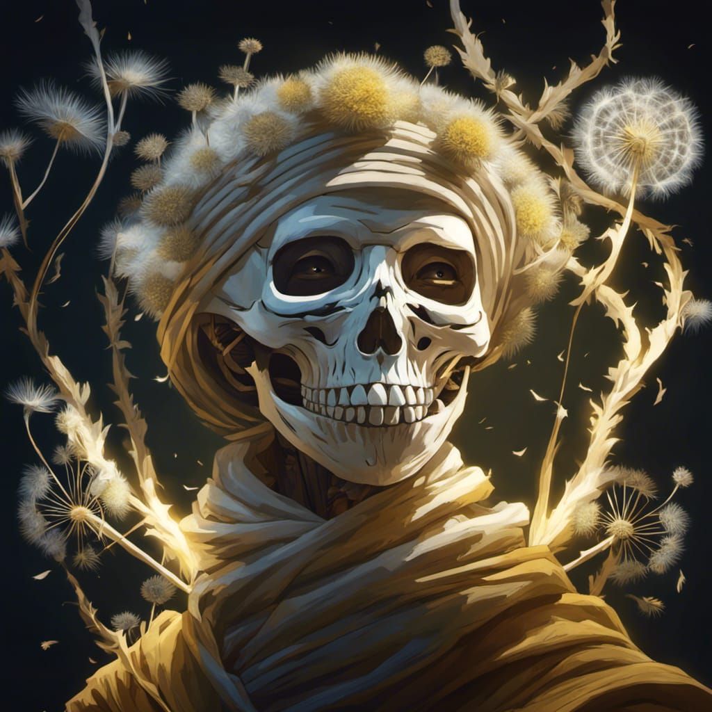 Dandelion Mummy in Desert Oasis, Studio Ghibli Style