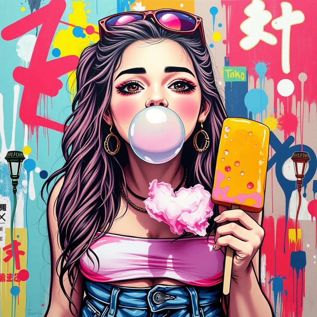 Girl with Candy in Neo Tokyo Street Art