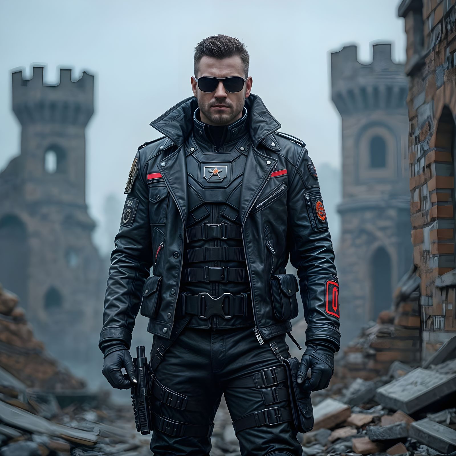 Ukrainian Warrior in Futuristic Vyshyvanka Cyberpunk Style